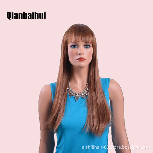 Best Selling 2019 Brown Women Lady Silky Straight Very Long  Synthetic Lace Front Wig